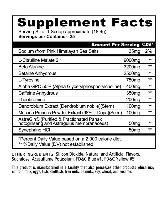 Panda supps pandemic extreme pre-workout supplement facts